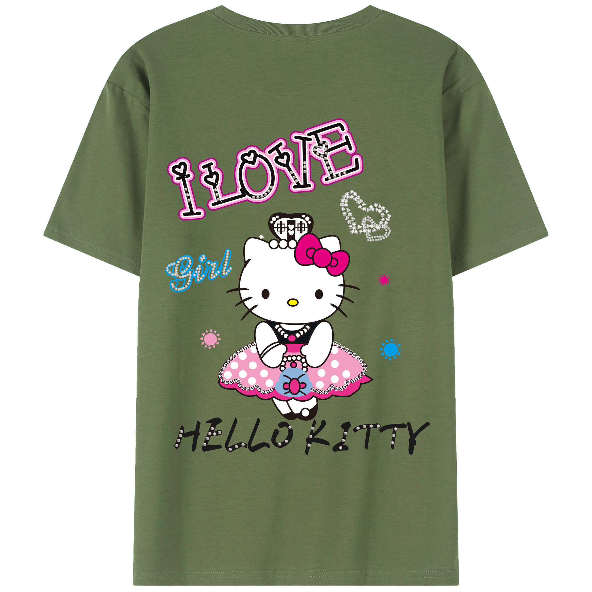 （画像用） Hello Kitty ハローキティ 綿100％ メンズ半袖Tシャツ（バックプリント） 通気性